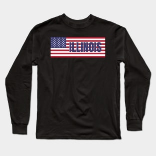 Illinois State in American Flag Long Sleeve T-Shirt